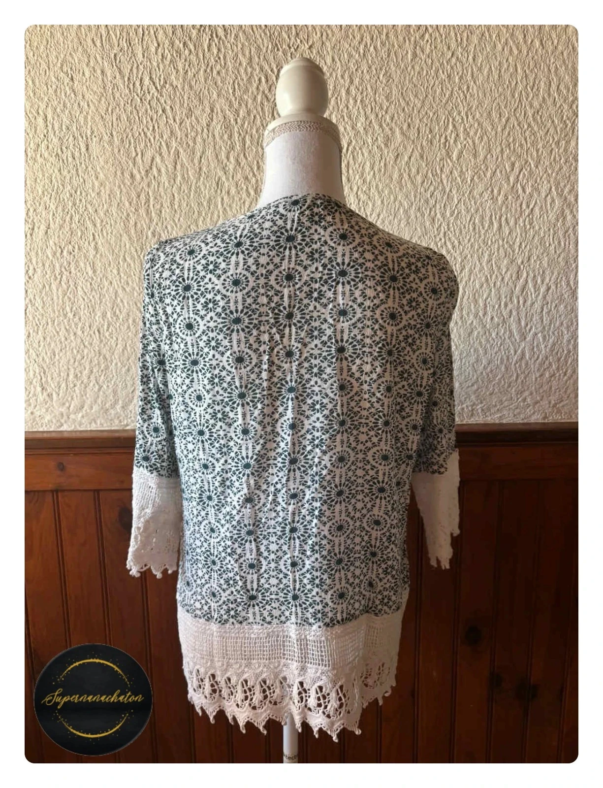 Túnica Azul y Blanca Phildar Estilo Boho / Encaje - Talla M / 38 – photo 4